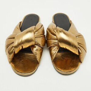 Balenciaga Gold Leather Drappy Flat Slides 9US / 39EU, GOLD Orig. $695